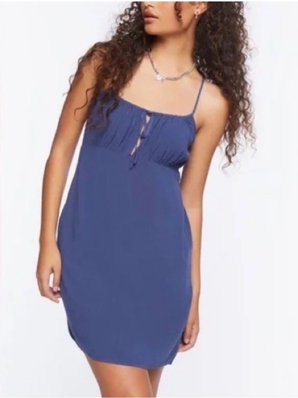 Forever 21 Blue Spaghetti Strap Front Keyhole Tie Mini Dress  - Like New!